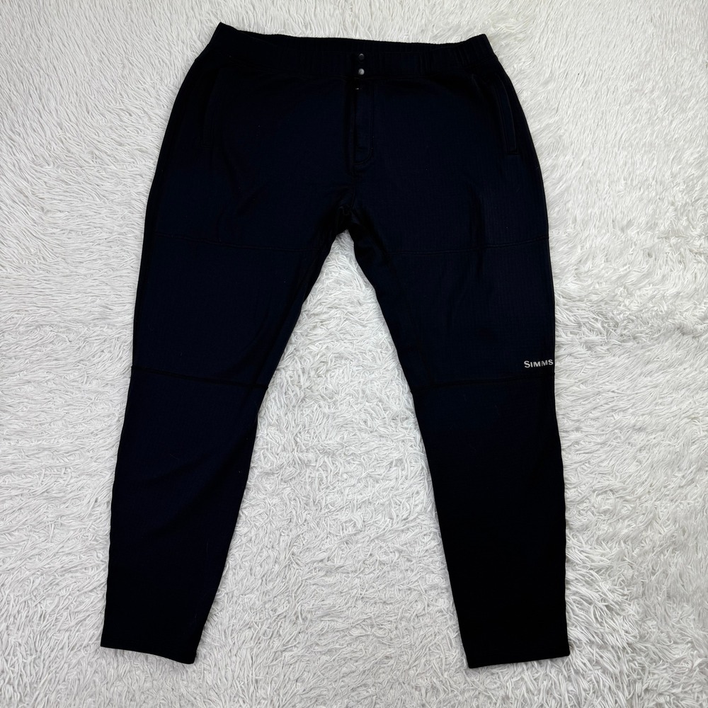 Simms Pants Mens XXL Black Thermal Midlayer Bottom Grid Fleece Lined Zipper Fly